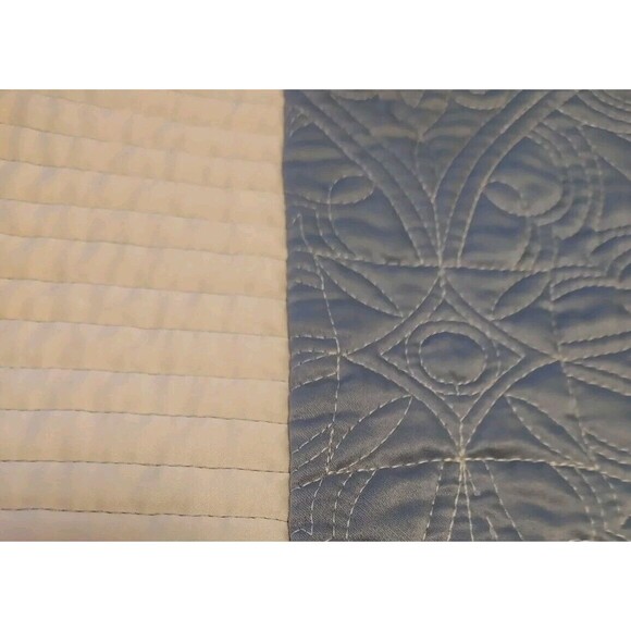 VTG Teal & Cream Contrast Stitching QUILTED SATIN King Sized Pillow SHAMS VGC - Picture 4 of 9
